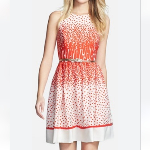 Eliza J‎ Short dress  Orange White Printed Size 6p A-line zipper back - Picture 1 of 15